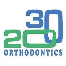 A logo featuring large 30 and 20 text in blue and green, with the word ORTHODONTICS written in blue underneath.
